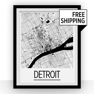 Detroit Map Poster - usa Map Print - Art Deco Series