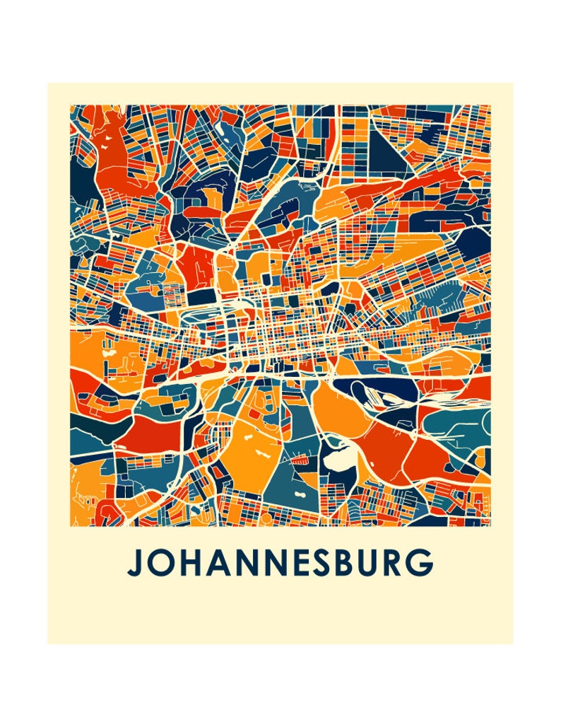 Johannesburg Map Print Full Color Map Poster Etsy