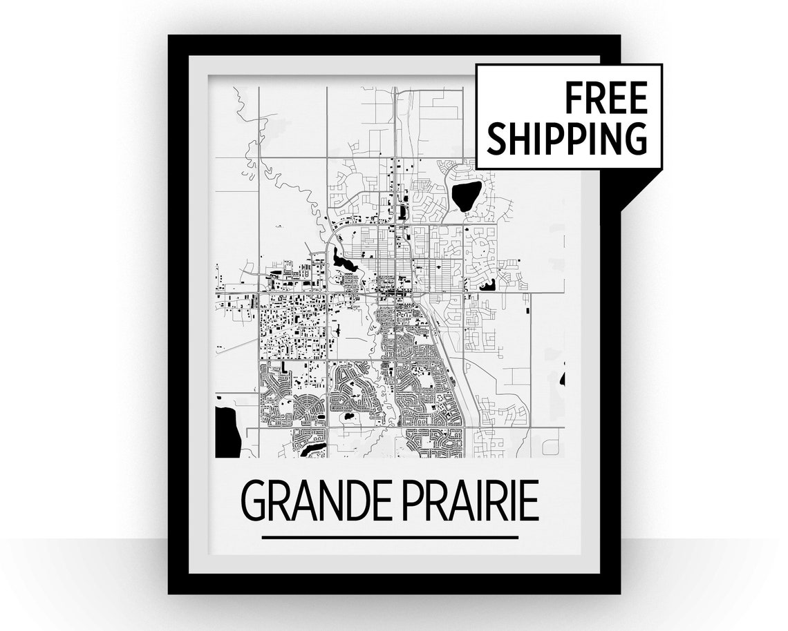 Grande Prairie Alberta Map Poster Alberta Map Print Art Etsy