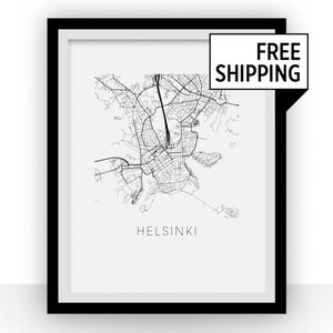 Helsinki Map Black and White Print - finland Black and White Map Print