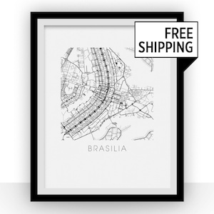 Brasilia mapa negro y blanco impresión - impresión de mapa de blanco y negro Brasil