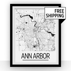 Ann Arbor Map Poster - Michigan Map Print - Art Deco Series