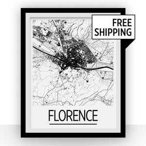 Florence Map Poster - italy Map Print - Art Deco Series