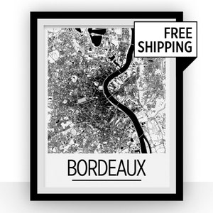 Bordeaux Karte Poster - Frankreich-Karte-Druck - Art-Deco-Serie