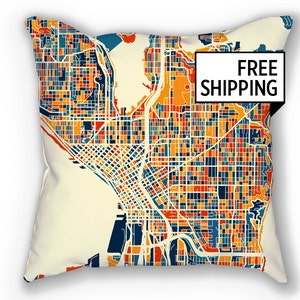 Seattle kaart Pillow - Washington kaart kussen 18 x 18