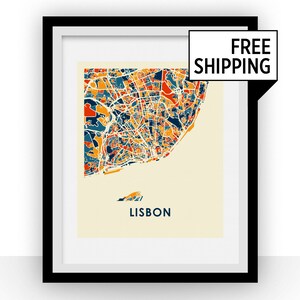 Lisbonne carte imprimer - tout en couleur carte affiche