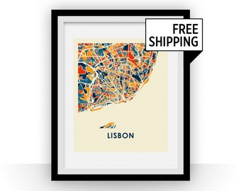 Lissabon kaart afdrukken - Full Color kaart Poster