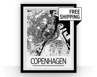 Copenhagen Map Poster - denmark Map Print - Art Deco Series