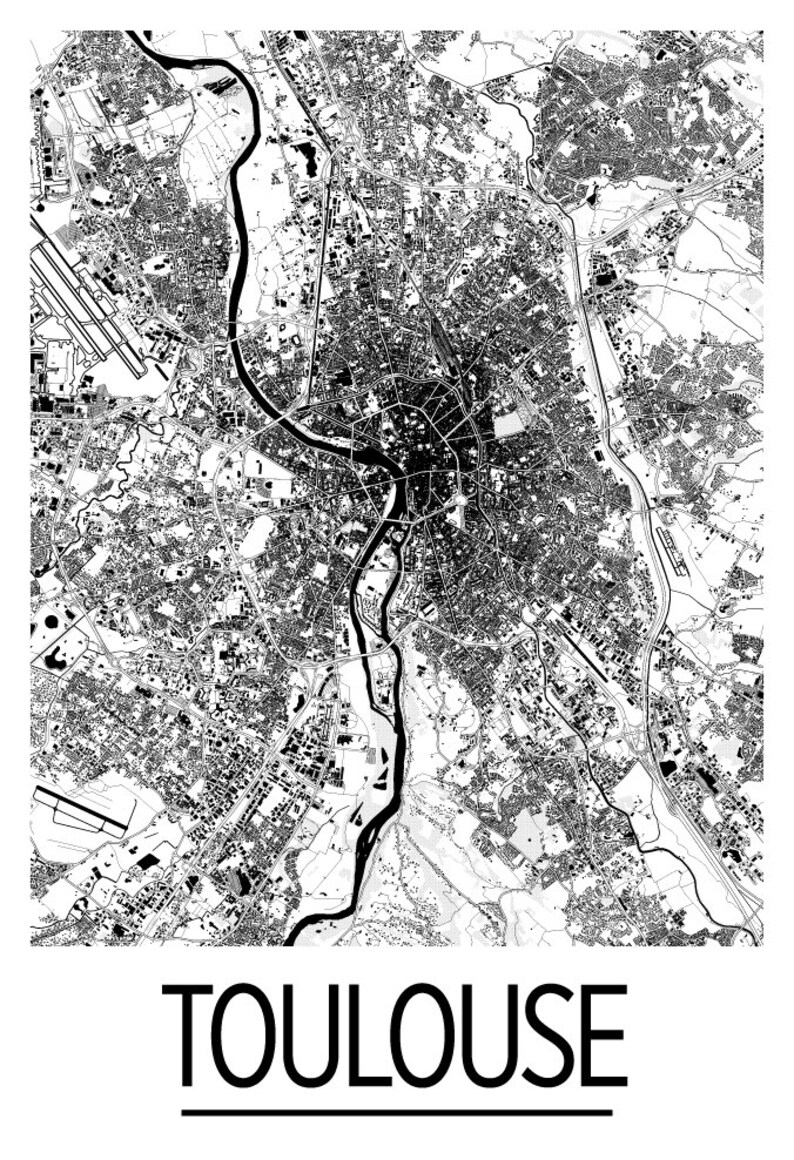 Toulouse Map Poster France Map Print Art Deco Series Etsy