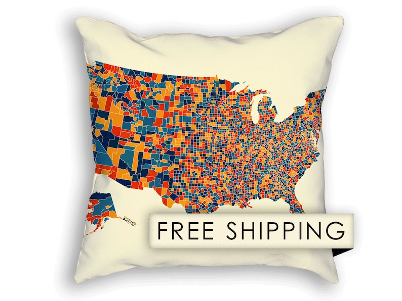 United States Map Pillow United States Map Map Pillow 18x18 Etsy