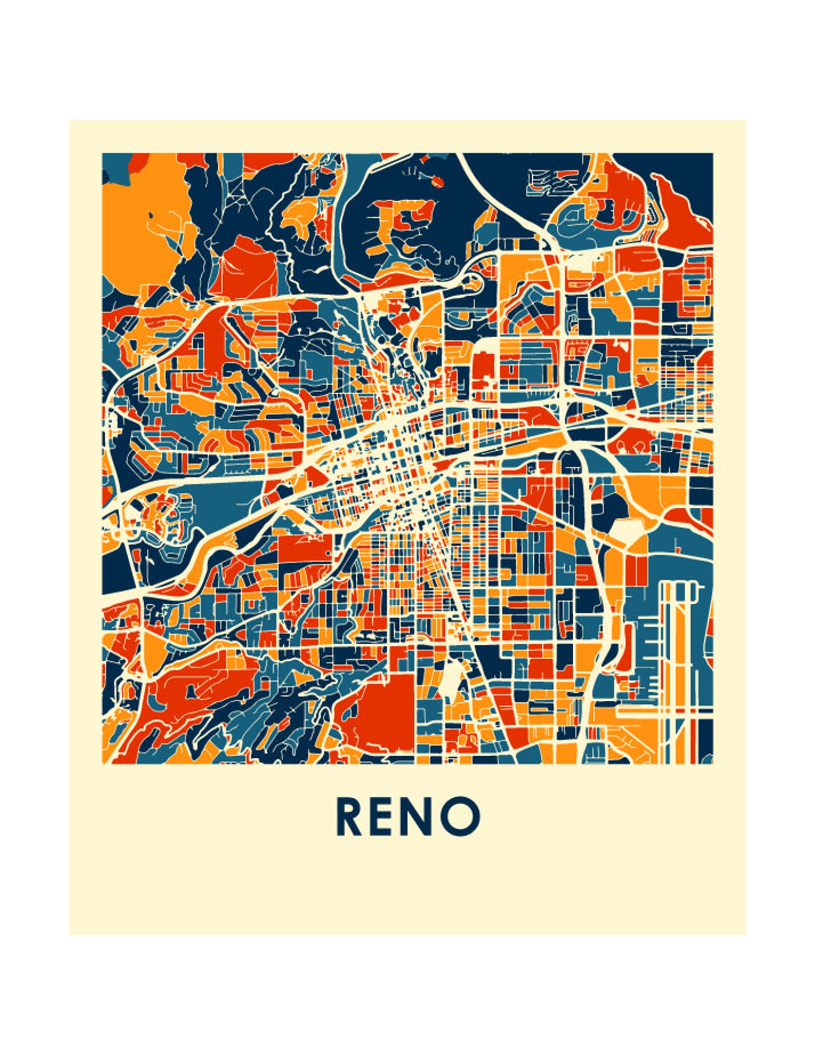 Reno Map Print Full Color Map Poster | Etsy