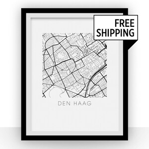 Den Haag Karte Black and White Print - Niederlande-schwarze und weiße Karte drucken