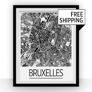Série d'Art déco affiches - impression carte de Belgique - Bruxelles carte