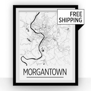 Morgantown Map Poster - West Virginia Map Print - Art Deco Series