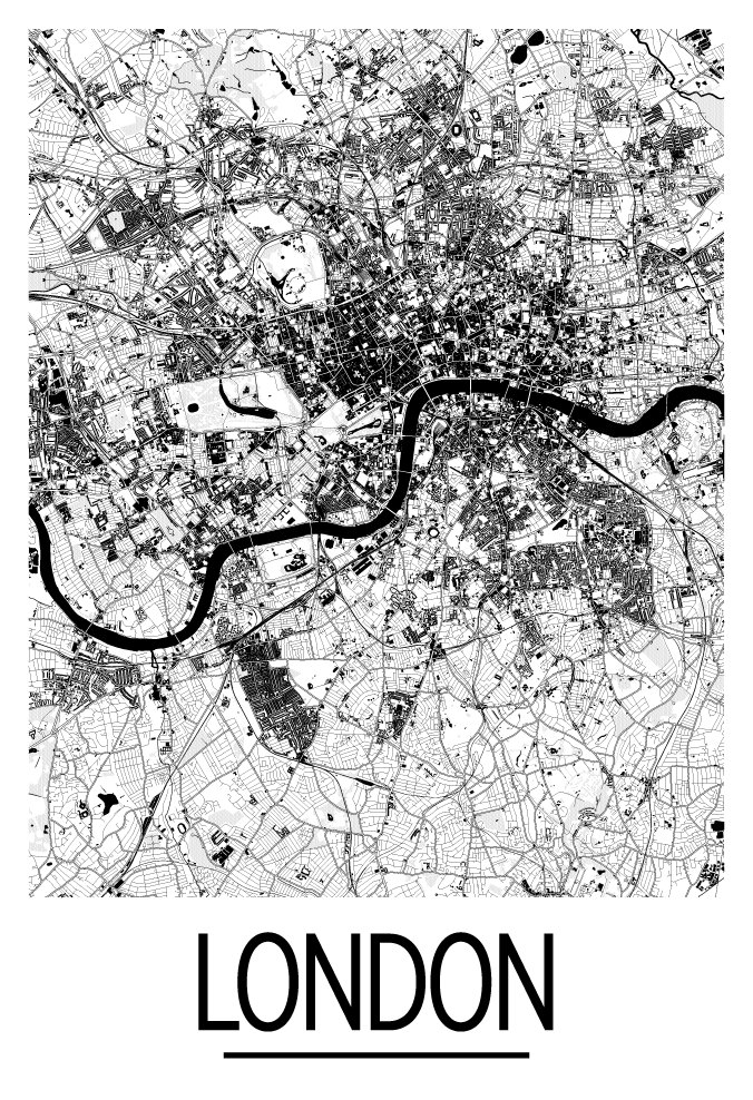 London Map Poster uk Map Print Art Deco Series Etsy