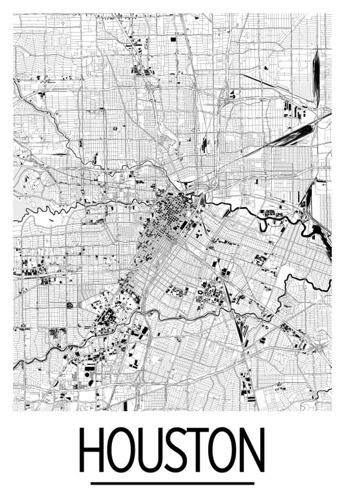 Houston Map Poster - Usa Map Print - Art Deco Series - Etsy