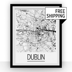 Dublin Map Poster - ireland Map Print - Art Deco Series