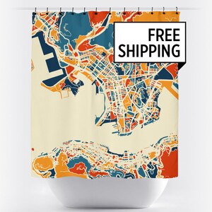 Hong Kong Map Shower Curtain - hong kong Shower Curtain - Chroma Series