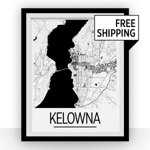 Kelowna British Columbia Map Poster - British Columbia Map Print - Art Deco Series