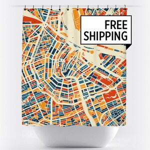 Amsterdam Map Shower Curtain - netherland Shower Curtain - Chroma Series