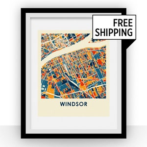 Windsor Ontario Karte drucken - voller Farbe Karte Poster