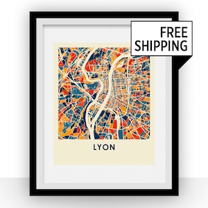 Lyon Karte Grafik - vollfarbig Karte Plakat