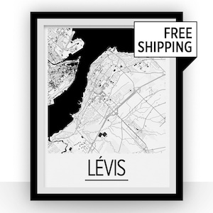 Levis Quebec Map Poster - Quebec Map Print - Art Deco Series