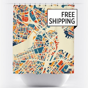 Boston Map Shower Curtain - usa Shower Curtain - Chroma Series