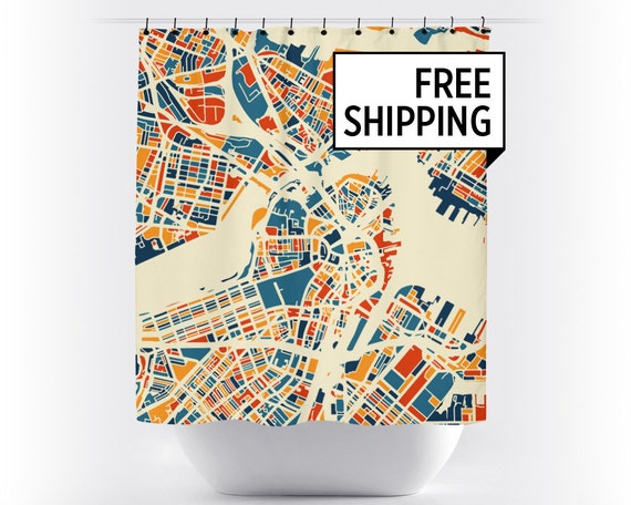 Boston Map Shower Curtain Usa Shower Curtain Chroma Series Etsy