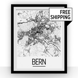 Bern Map Poster - switzerland Map Print - Art Deco Series