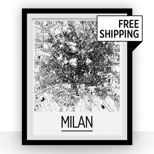 Milan Map Poster - italy Map Print - Art Deco Series