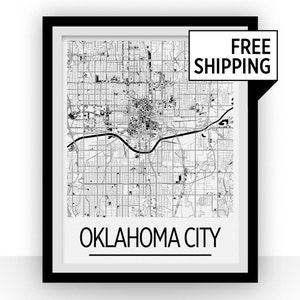 Oklahoma City Map - Usa Karte Print - Art Deco Plakatserie