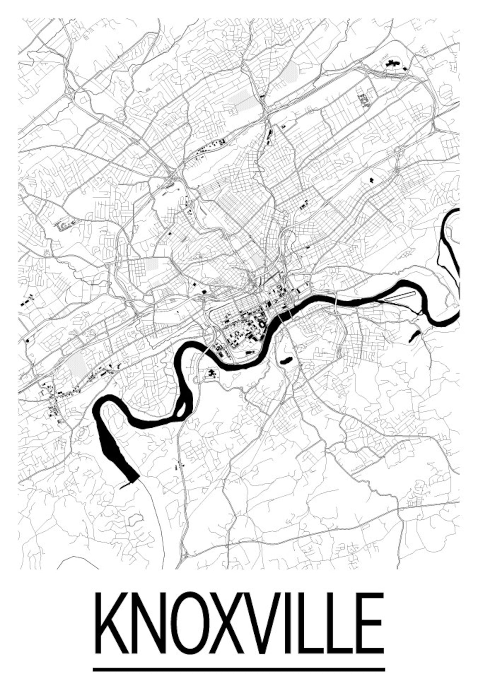 Knoxville Map Poster Map Print Art Deco Series - Etsy