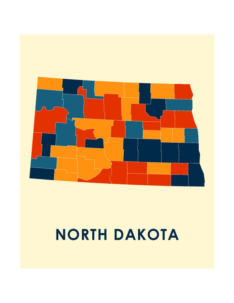 North Dakota Map Print Full Color Map Poster - Etsy