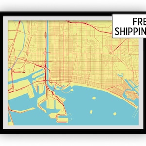 Long Beach Carte imprimable - Choisissez votre couleur
