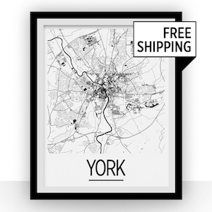 York Map Poster - uk Map Print - Art Deco Series