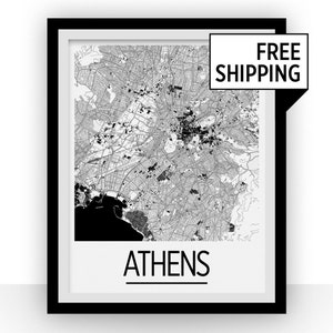 Athen - Griechenland Karte Drucken - Poster Art Deco Kartenwerke