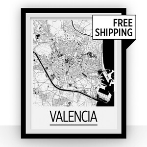 Valencia Map Poster - spain Map Print - Art Deco Series