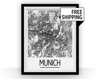 München Karte - Deutschland-Karte-Print - Art Deco Plakatserie