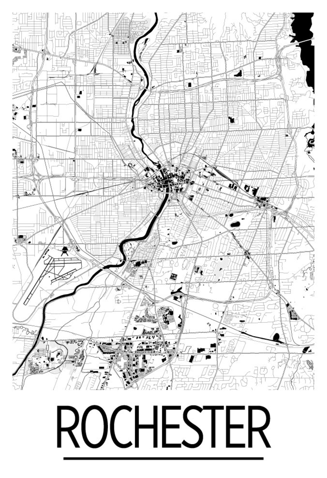 Rochester Map Poster - Usa Map Print - Art Deco Series - Etsy