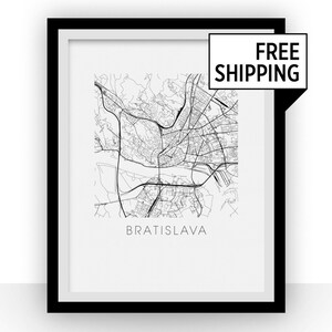 Bratislava Map Black and White Print - slovakia Black and White Map Print