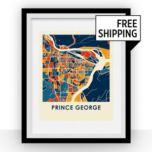 Prince George BC Mapa Impresión - Cartel de Mapa a Todo Color