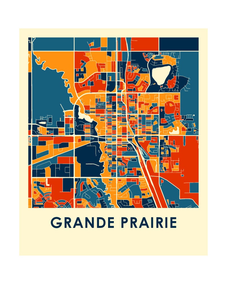 Grande Prairie Alberta Map Print Full Color Map Poster Etsy