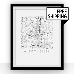 Winston-Salem Map Black and White Print - North Carolina Black and White Map Print