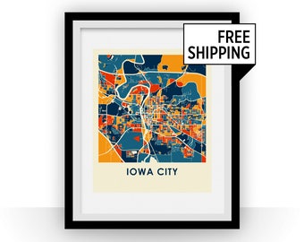 Iowa City Map Print - Full Color Map Poster