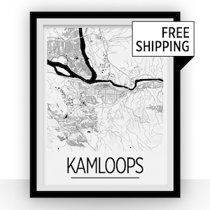Cartel del mapa de Kamloops British Columbia - Impresión de mapas de Columbia Británica - Serie Art Déco