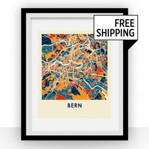 Bern kaart afdrukken - Full Color kaart Poster