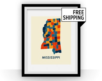 Mississippi Map Print - Full Color Map Poster