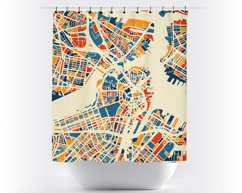 Boston Map Shower Curtain Usa Shower Curtain Chroma Series Etsy