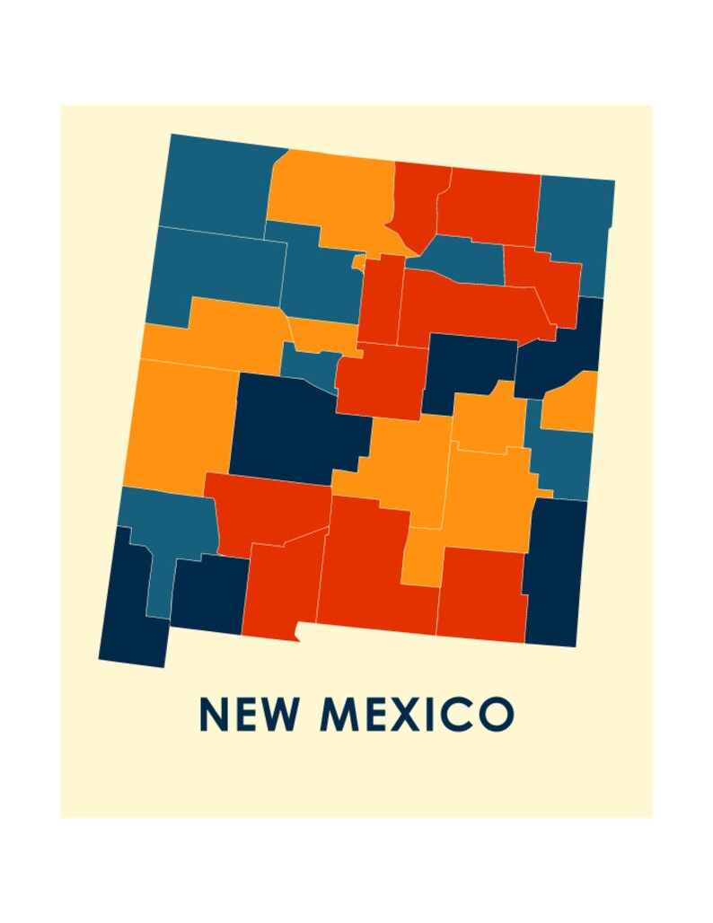 New Mexico Map Print Full Color Map Poster Etsy